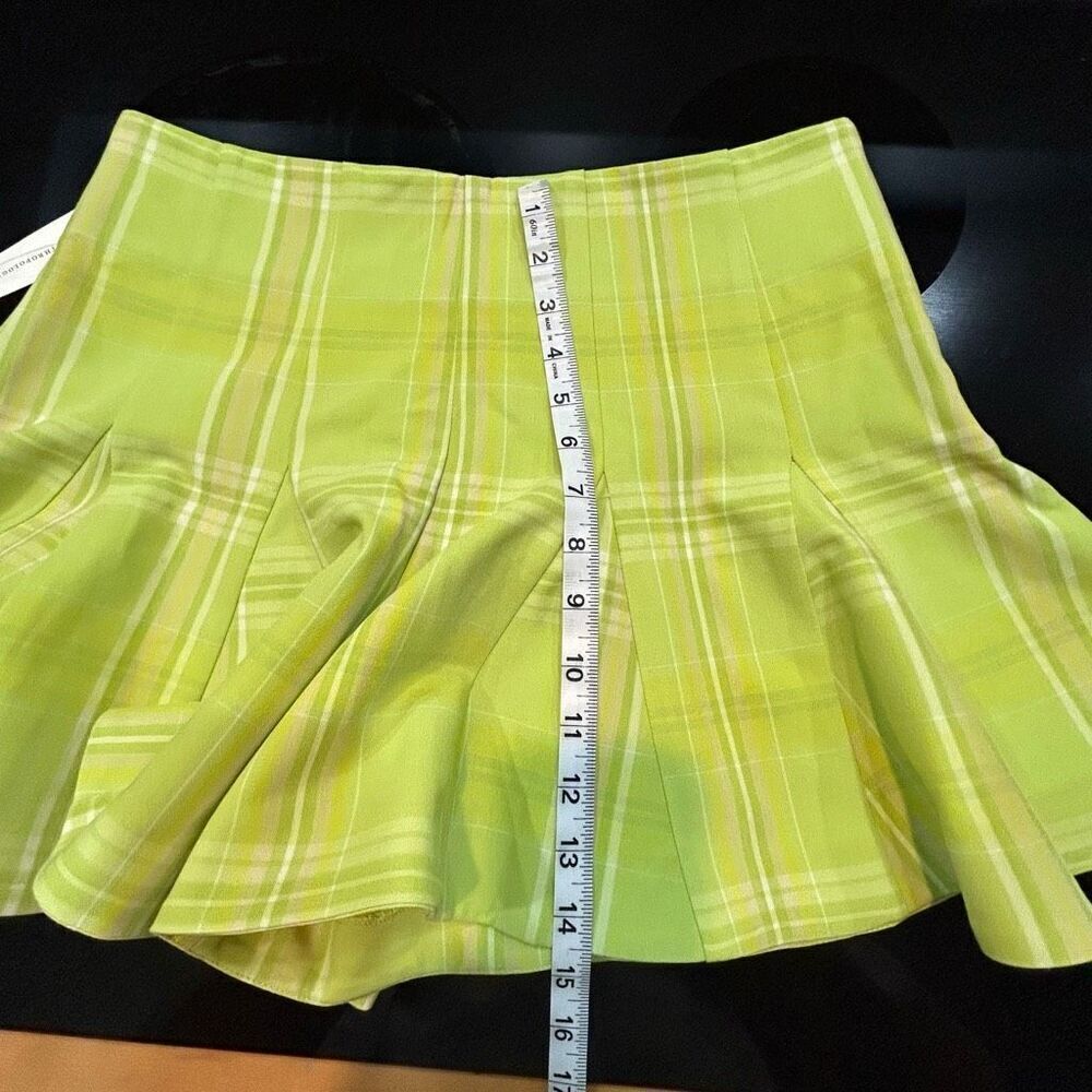 Maeve Anthropologie Skirty Godet Skort chartreuse green plaid size 4 NEW - Picture 5 of 10